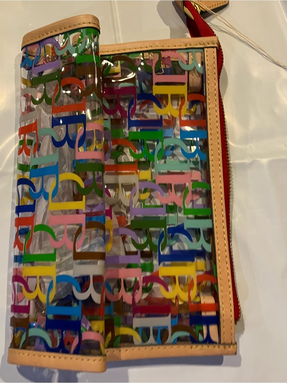 Dooney & Bourke Multicolor Clear Logo Wristlet with Beige Trim
